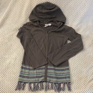 Roxy Charcoal Hoodie with Striped Fringe